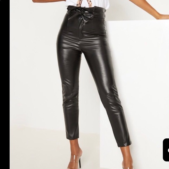 PrettyLittleThing Pants - Black high waisted leather pants